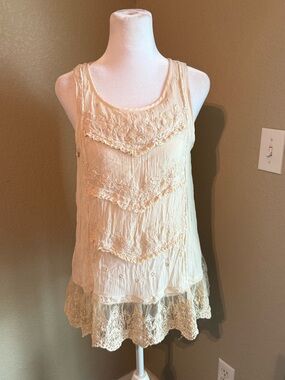 Sundance Boho Lace Trim Sleeveless Tunic - Cream
